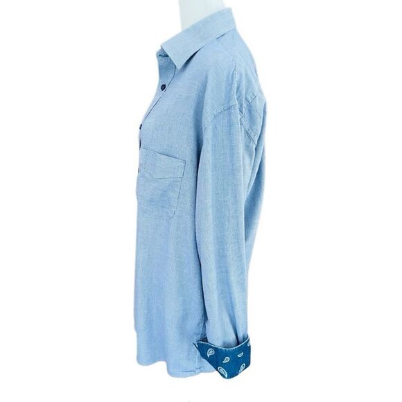 EM Eduardo Mera blue  check button front shirt, contrasting inner collar & cuffs - Picture 4 of 8